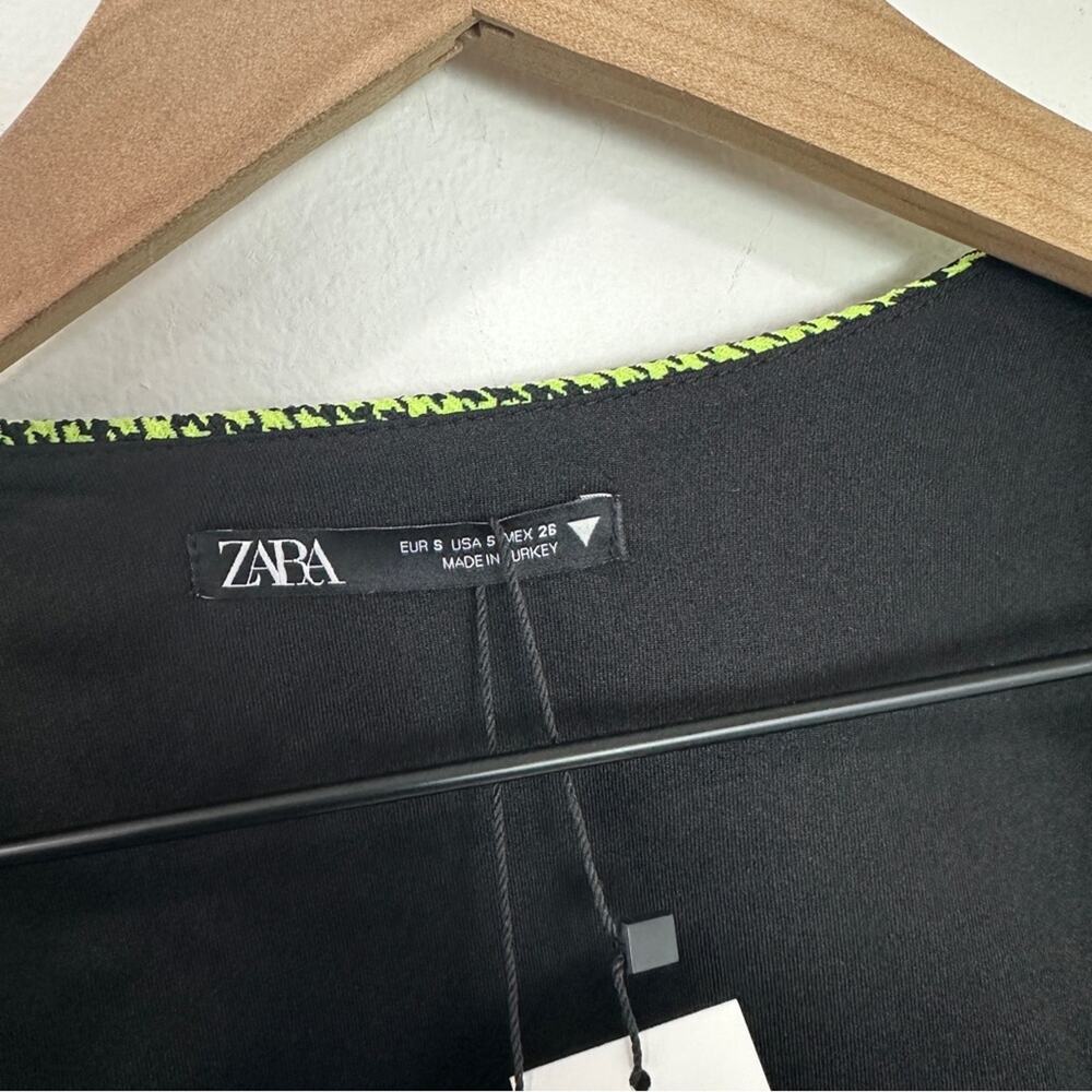 NWT Zara Houndstooth Neon Green Corset Bustier Crop Top Size small - Picture 7 of 12